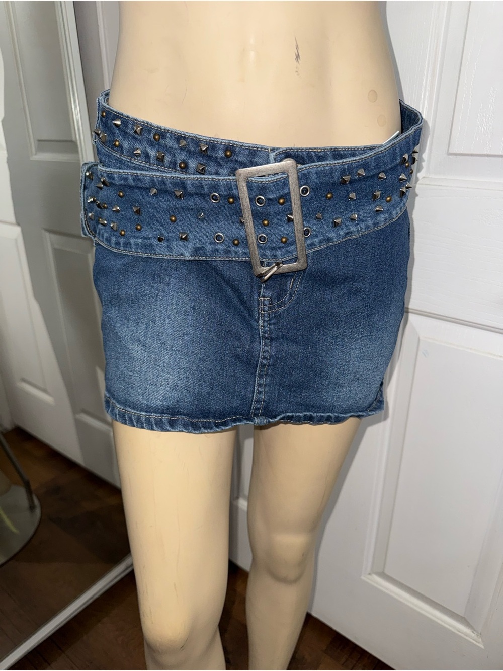 TCL Blue Denim Mini Skirt with Studded Belt